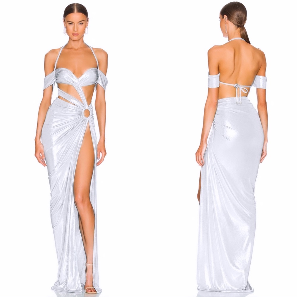 J Angelique SELENE sparkly white jersey dress gown island vibes size small